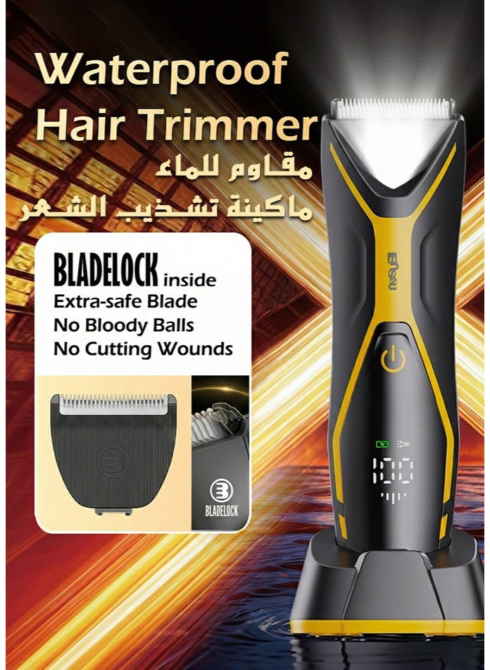 ENSSU Men’s Electric Body Groomer, Hair Trimmer & Clipper | BLADELOCK™ Safe Blade + LED Spotlight | IPX7 Waterproof Cordless Grooming Tool with LCD Display, 6000 RPM Motor, 60-Min Runtime | Full Body & Beard Grooming - Image 2